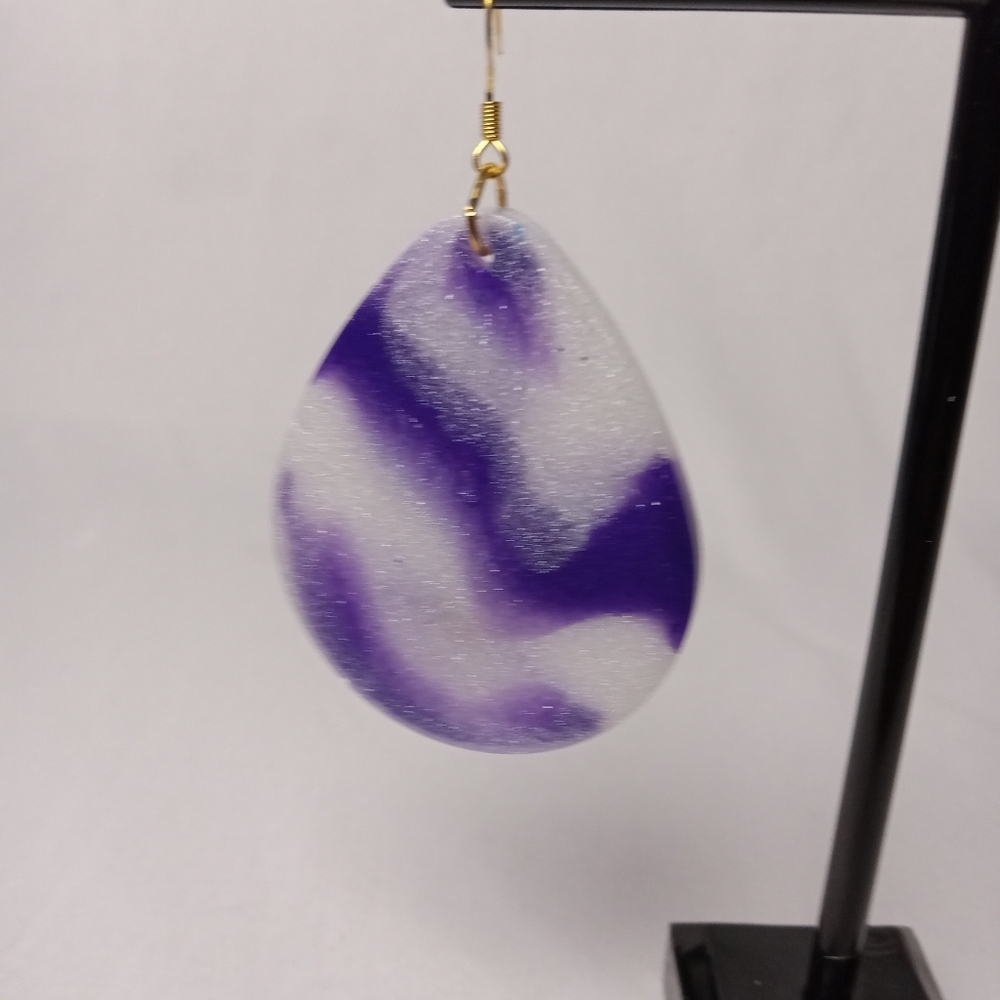 Elegant Purple and White Teardrop Earrings - Picture 2 of 6